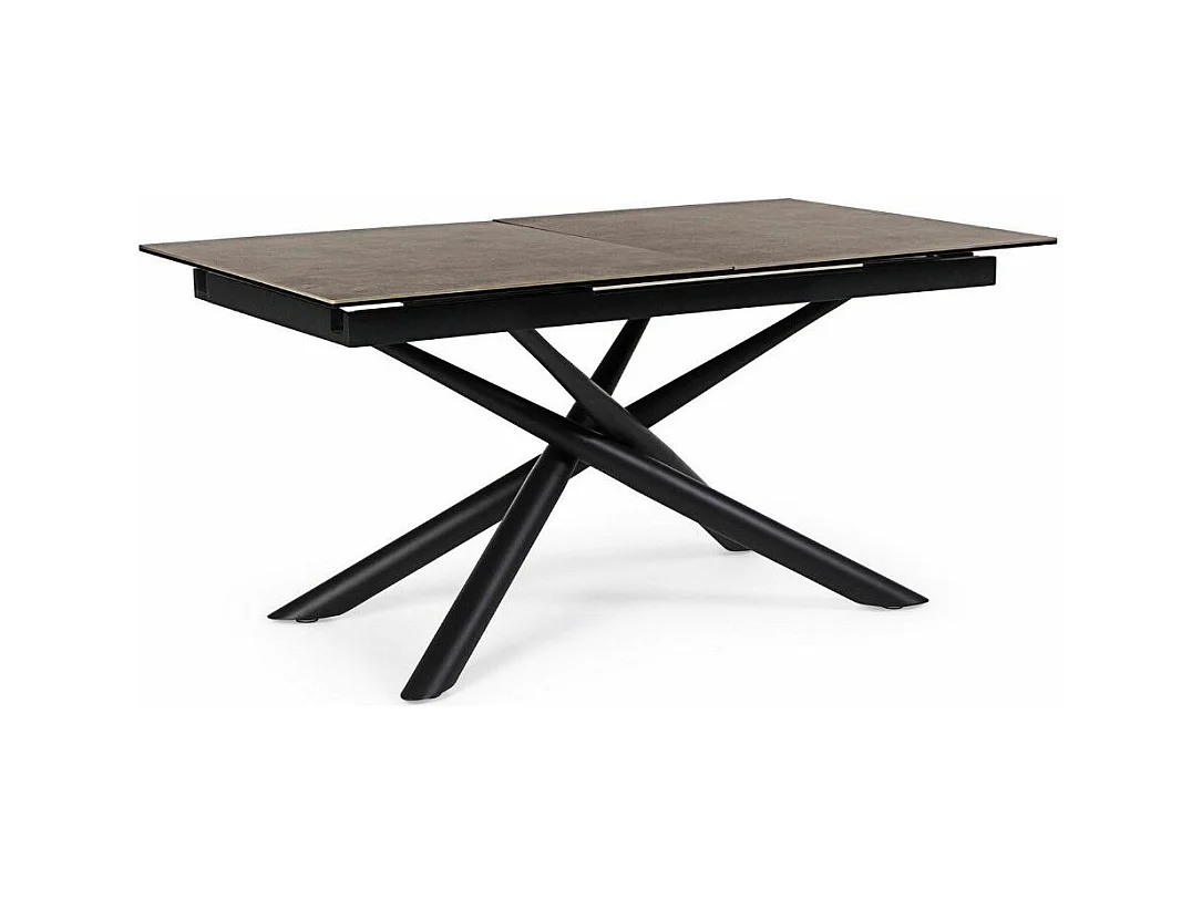 Table extensible 6 à 10 places céramique marron et acier noir Seray 160-220cm