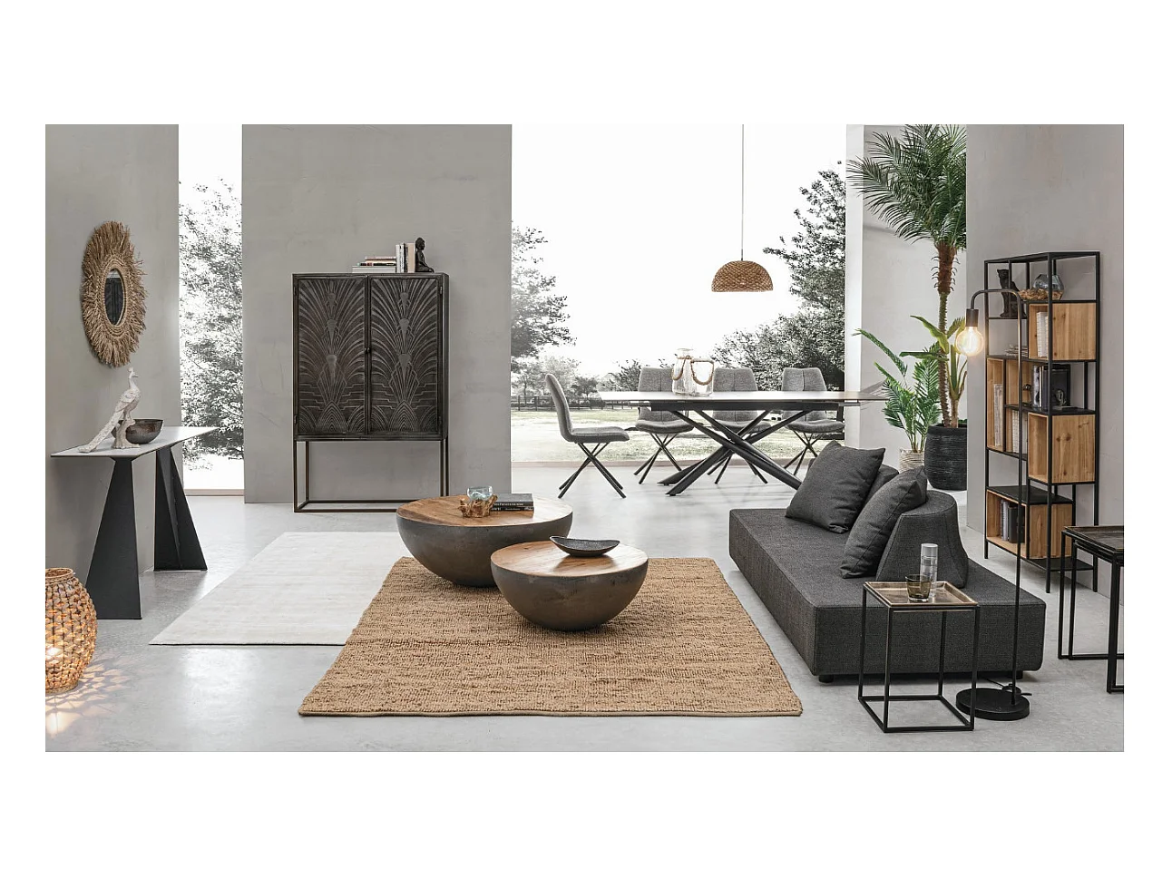 Table extensible 6 à 10 places céramique marron et acier noir Seray 160-220cm