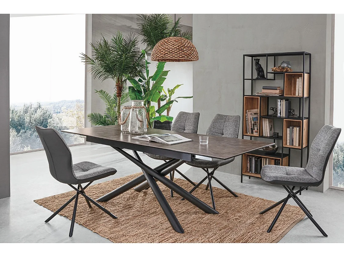 Table extensible 6 à 10 places céramique marron et acier noir Seray 160-220cm