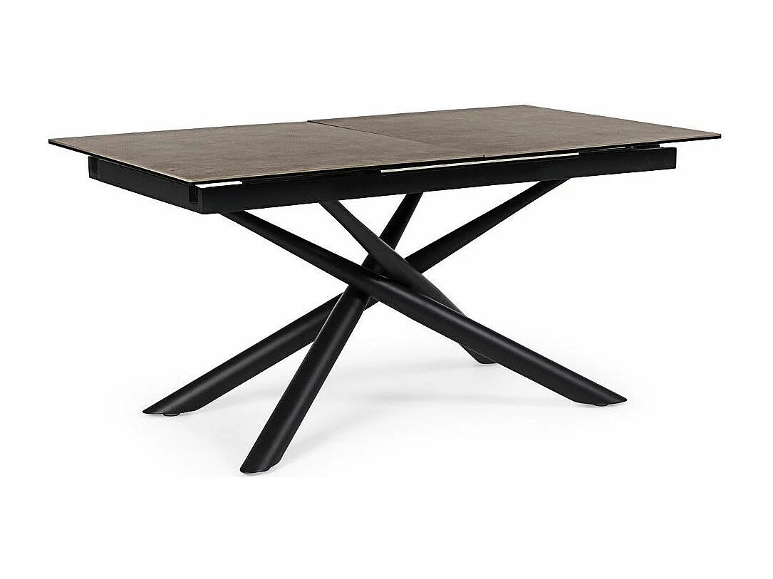 Table extensible 6 à 10 places céramique marron et acier noir Seray 160-220cm