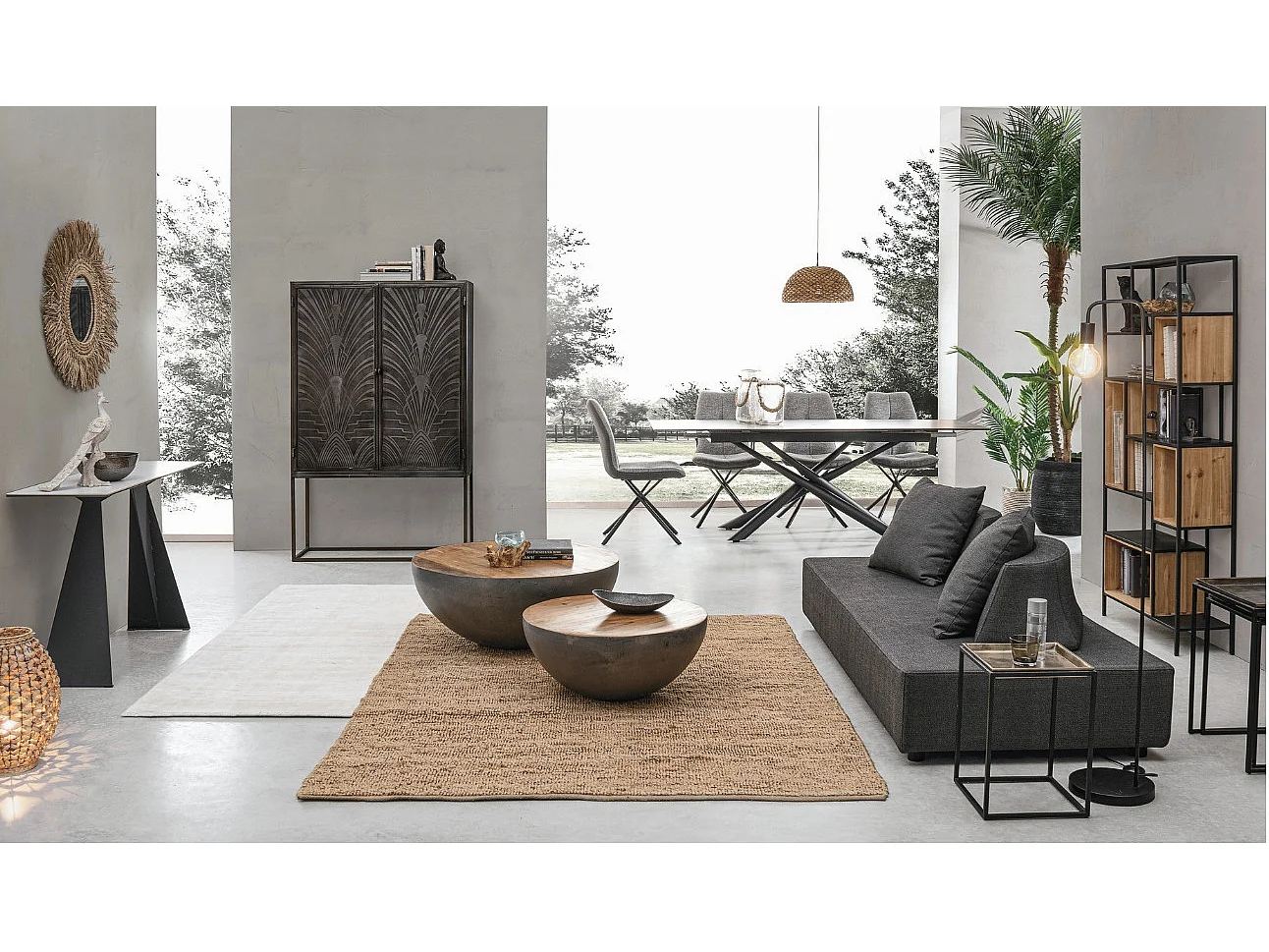 Table extensible 6 à 10 places céramique marron et acier noir Seray 160-220cm