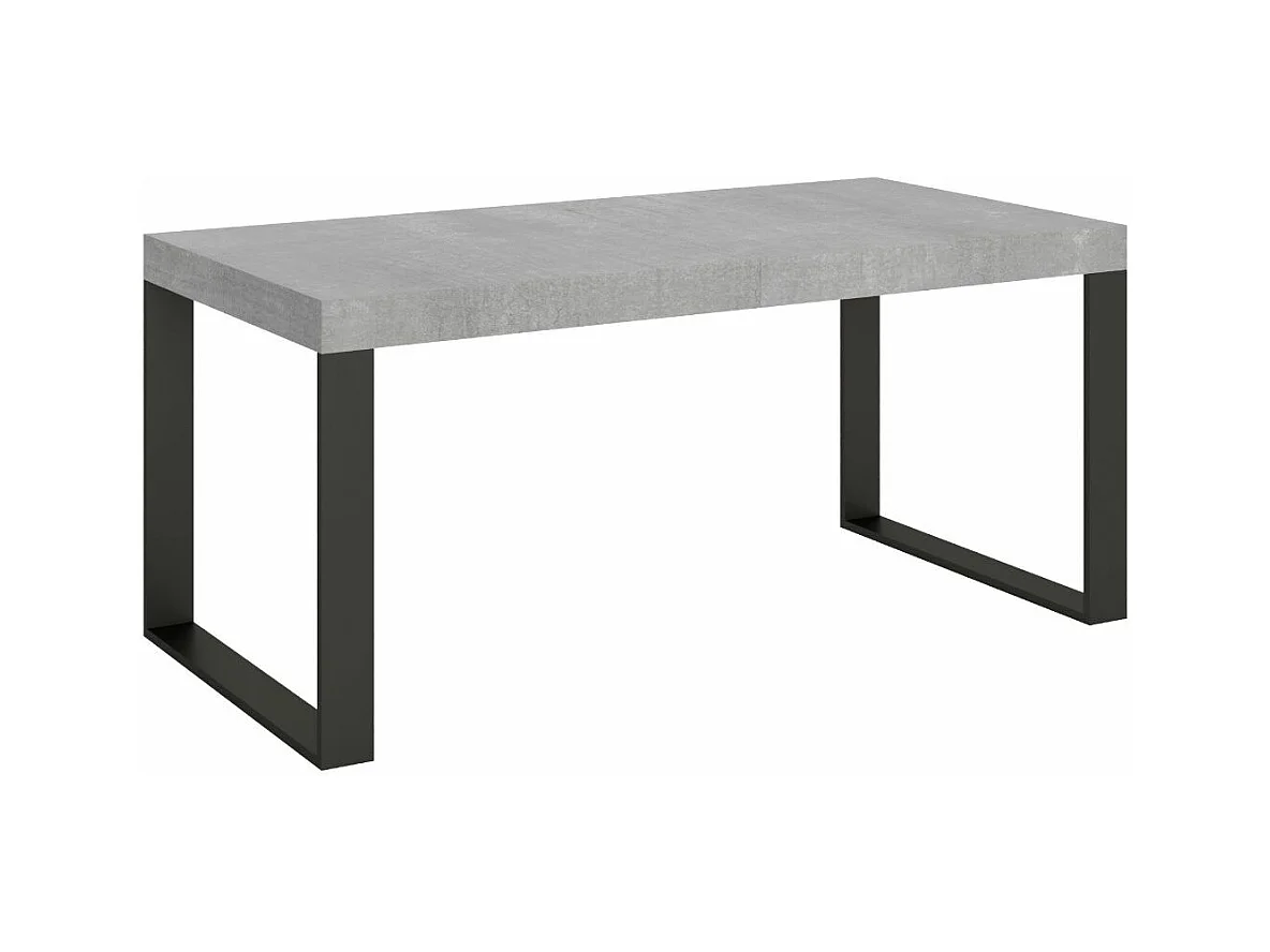 Table à manger extensible Tiroz-Couleur Gris ciment-4 pieds-2 rallonges épaisses-160 à 264cm