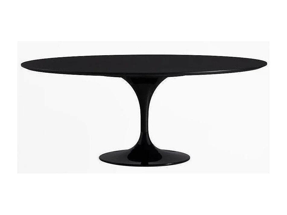 Table tulipe ovale extensible-Plateau Noir mat-Largeur 160/220 cm-Piètement Noir brillant
