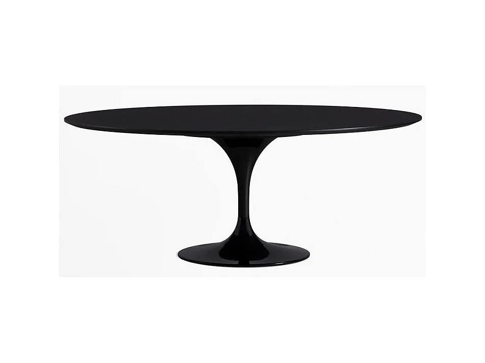 Table tulipe ovale extensible-Plateau Noir mat-Largeur 160/220 cm-Piètement Noir brillant