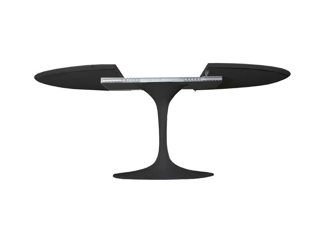 Table tulipe ovale extensible-Plateau Noir mat-Largeur 160/220 cm-Piètement Noir brillant