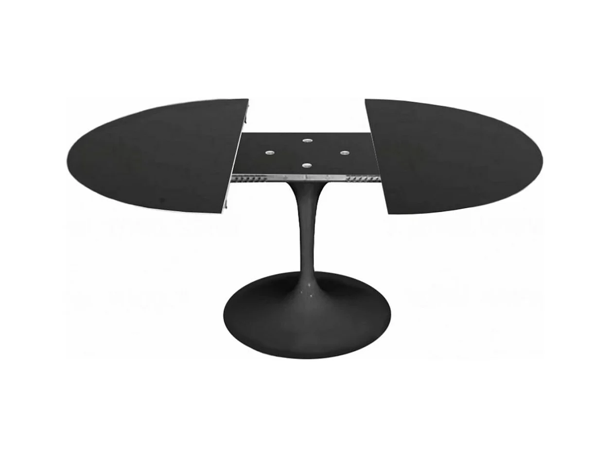 Table tulipe ovale extensible-Plateau Noir mat-Largeur 160/220 cm-Piètement Noir brillant