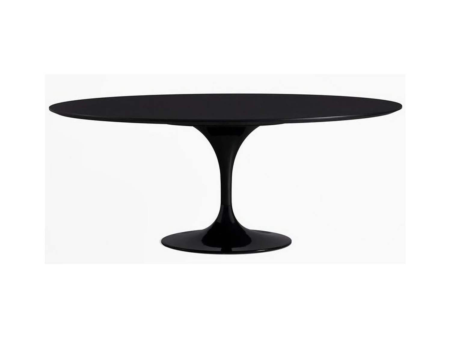 Table tulipe ovale extensible-Plateau Noir mat-Largeur 160/220 cm-Piètement Noir brillant