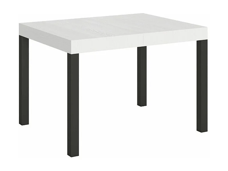 Table à manger extensible Karry-Couleur Blanc-4 pieds-120 à 204cm
