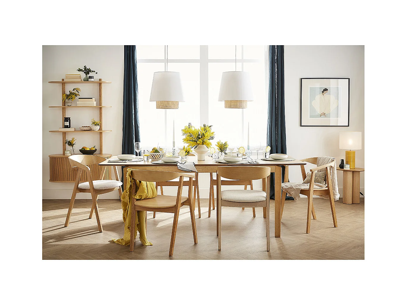 Table extensible rallonges intégrées rectangulaire en bois clair frêne L160-210 cm BONAVISTA