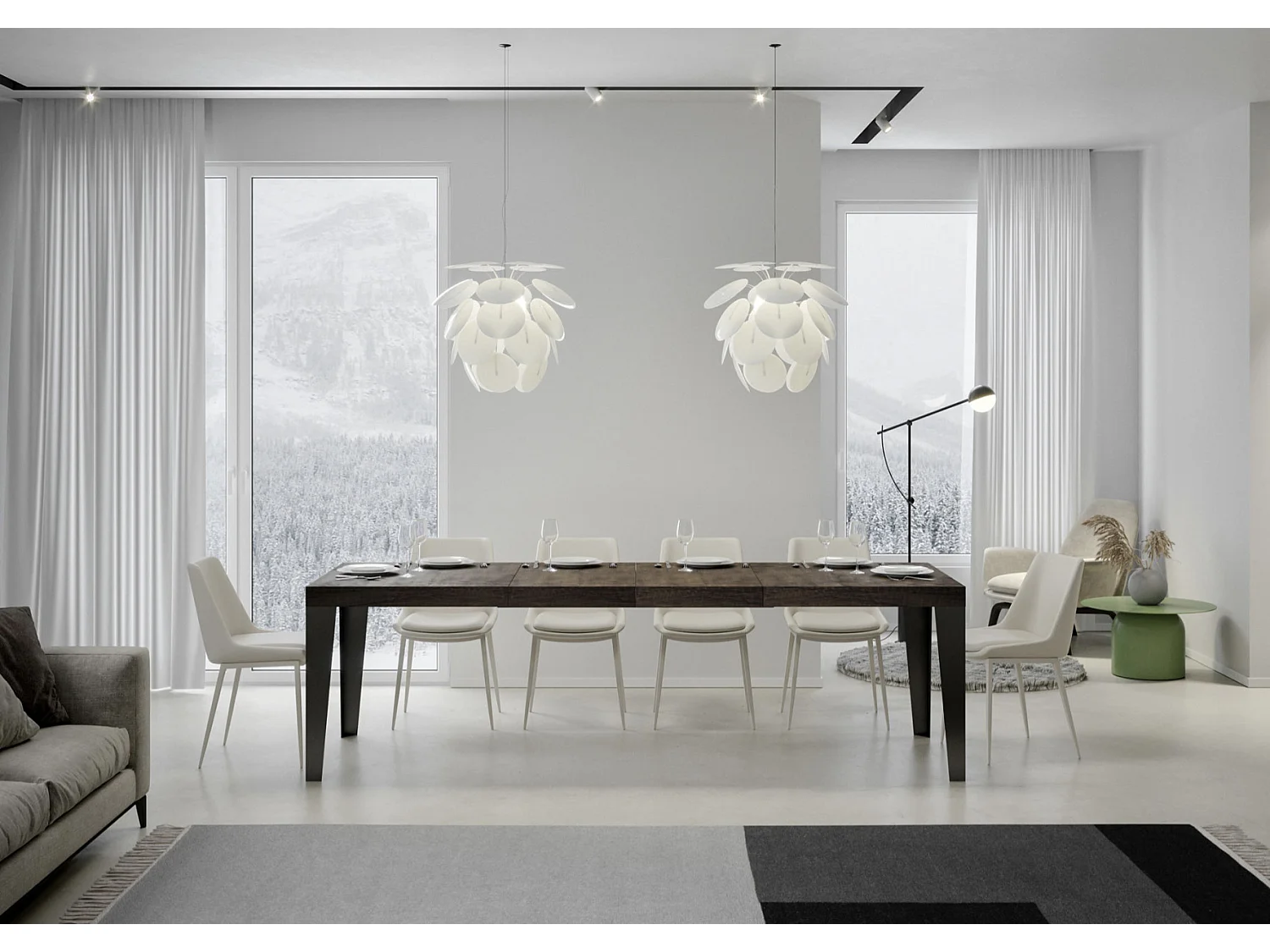 Flavio uitschuifbare eettafel-Kleur Bruin-Steun 4 voet-Verlengsnoeren -Uitschuifbare breedte