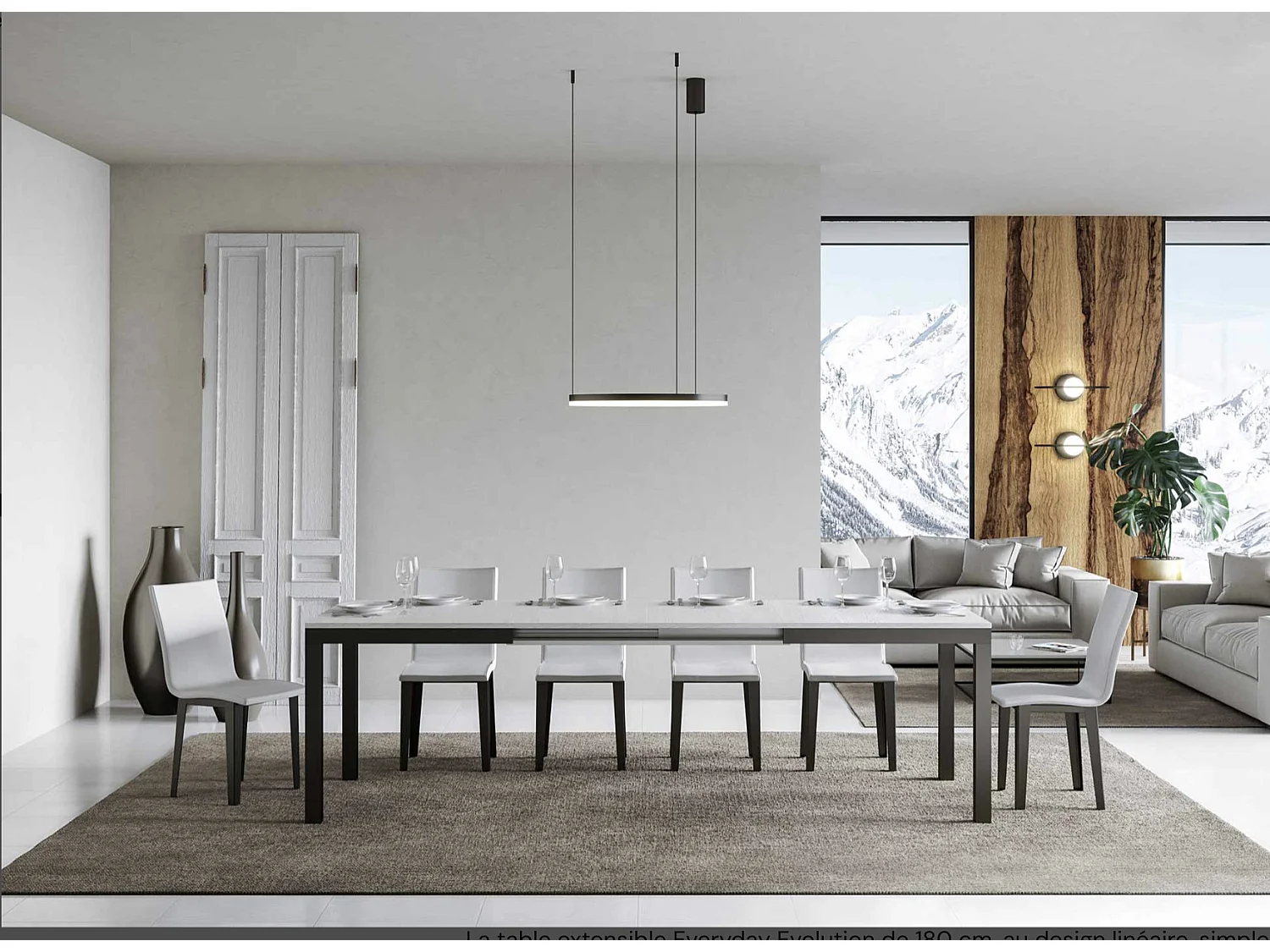 Table à manger extensible Karry evolution-Couleur Blanc-Sur roulettes-180 à 440cm