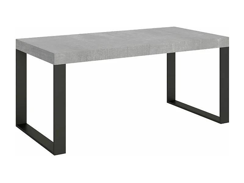 Table à manger extensible Tiroz-Couleur Gris ciment-4 pieds-2 rallonges fines-180 à 284cm