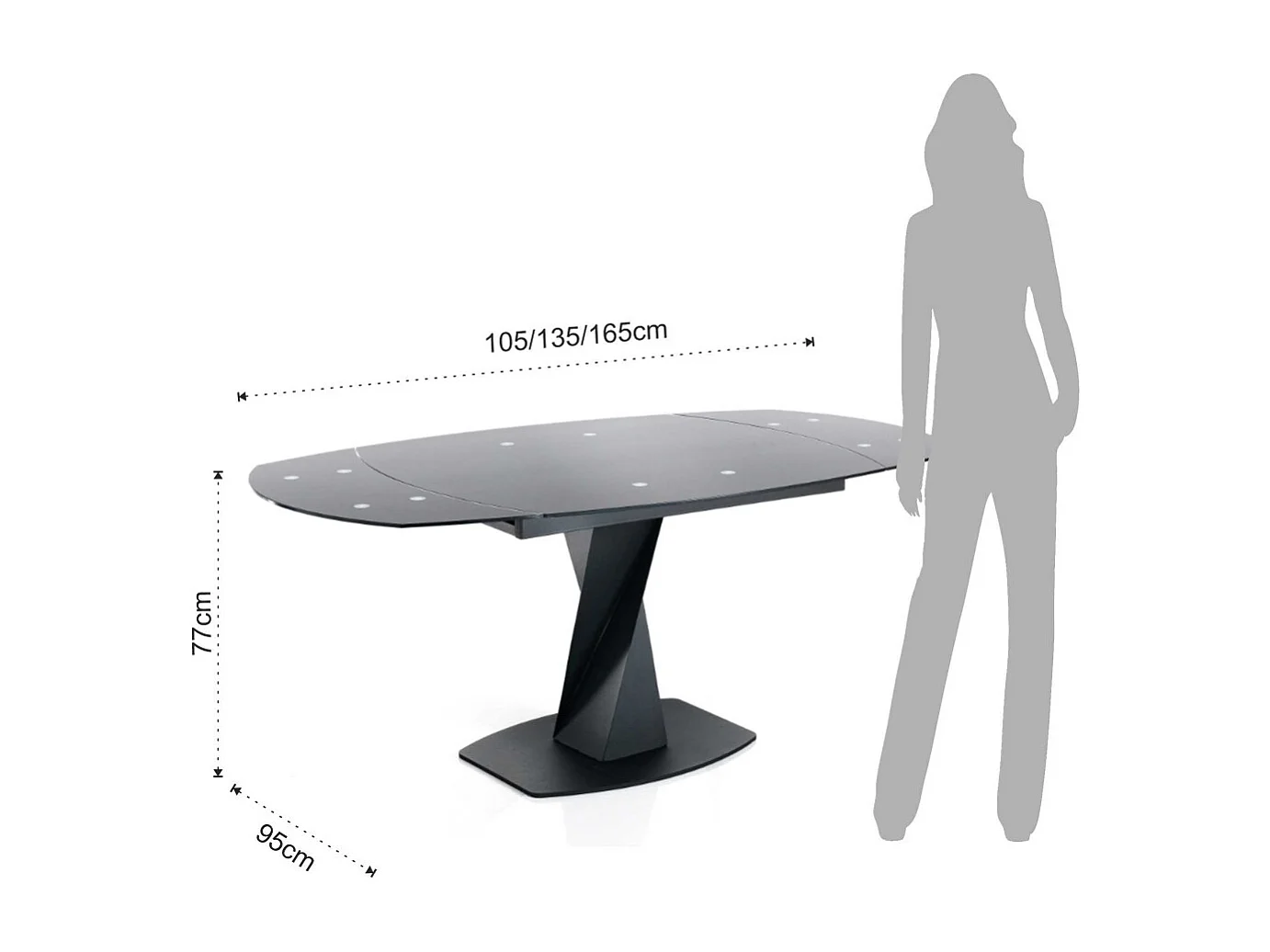Table ovale extensible acier et verre trempé Aline L 105-165cm