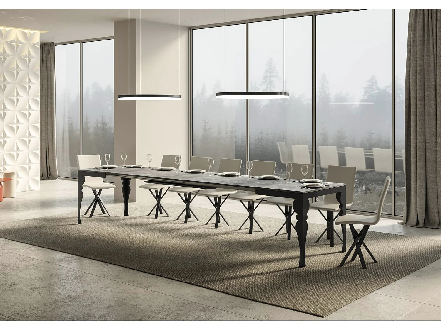 Table extensible pieds acier anthracite Torza evolution-Couleur Gris ciment-4 pieds-180 à 284cm