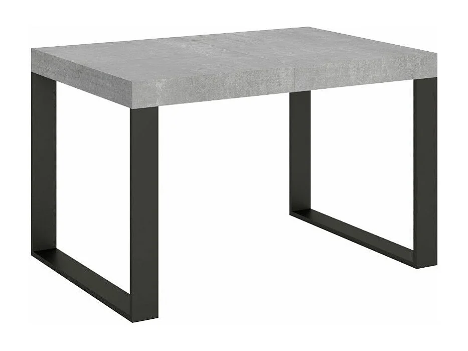 Table à manger extensible Tiroz-Couleur Gris ciment-4 pieds-2 rallonges épaisses-130 à 234cm
