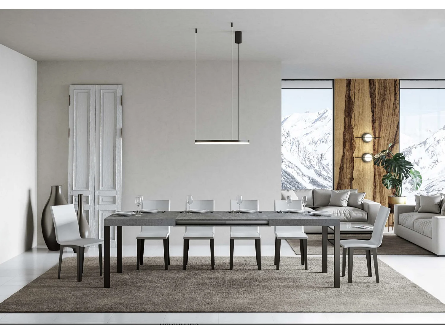 Table à manger extensible Karry-Couleur Gris ciment-4 pieds-140 à 224cm