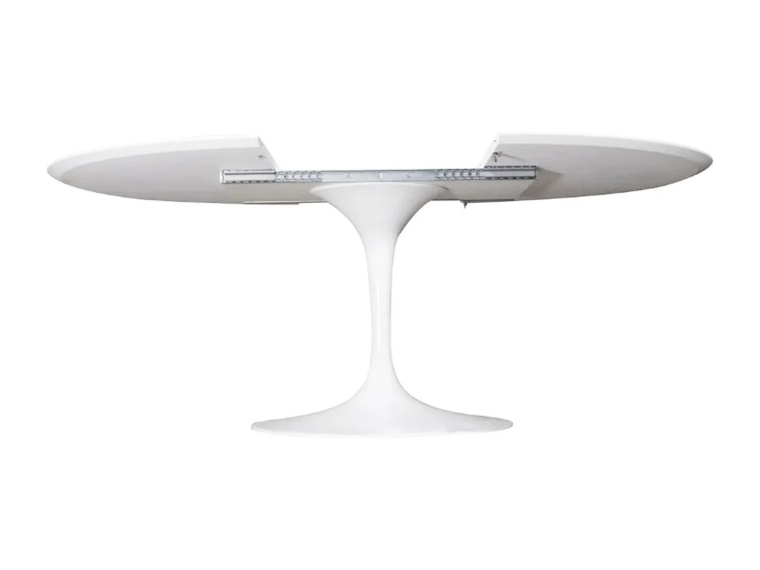 Table tulipe ronde extensible-Plateau Noir brillant-Largeur 100/145 cm-Piètement Noir brillant