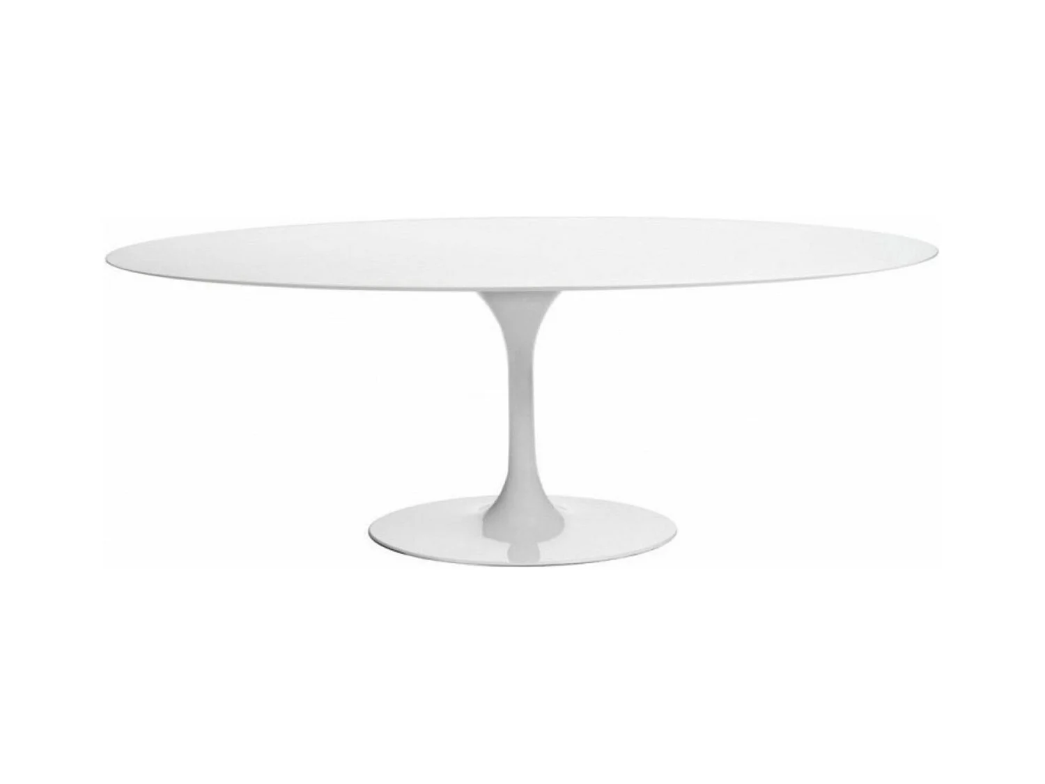 Table tulipe ovale extensible-Plateau Blanc mat-Largeur 180/240 cm-Piètement Blanc brillant