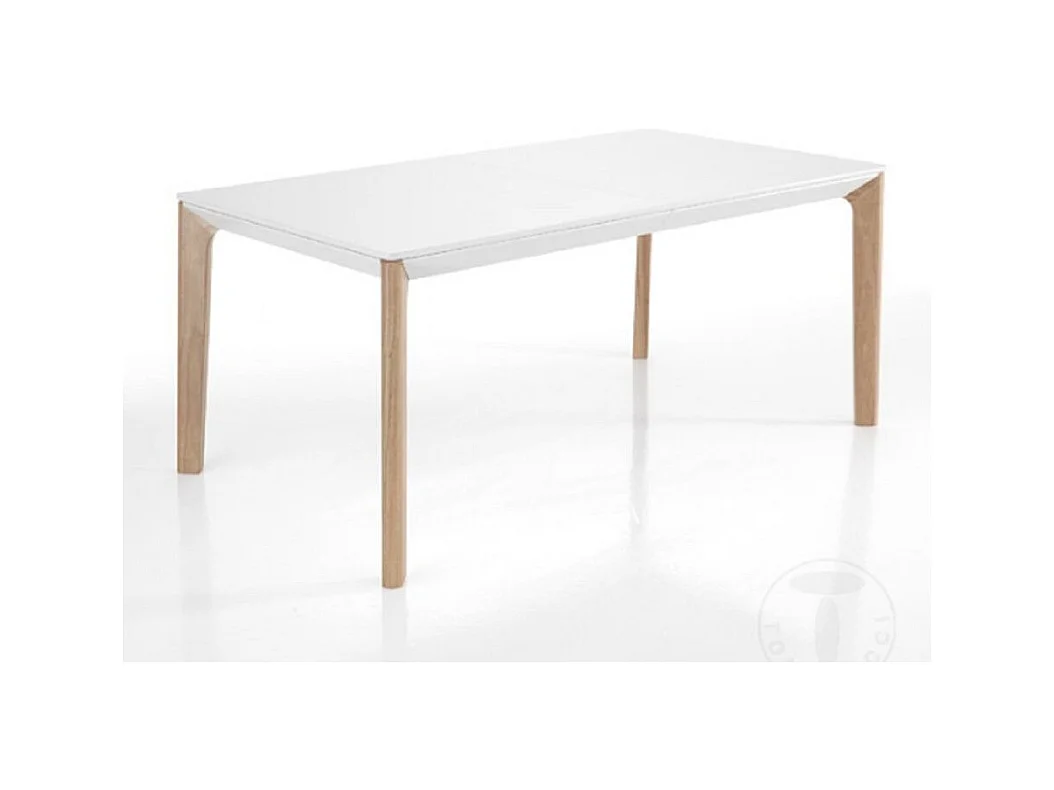 Table rectangle extensible bois massif et bois MDF blanc Mia L 160-240cm
