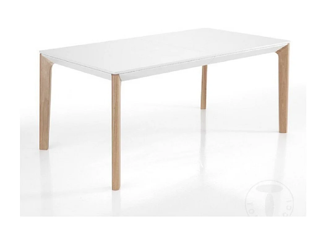 Table rectangle extensible bois massif et bois MDF blanc Mia L 160-240cm