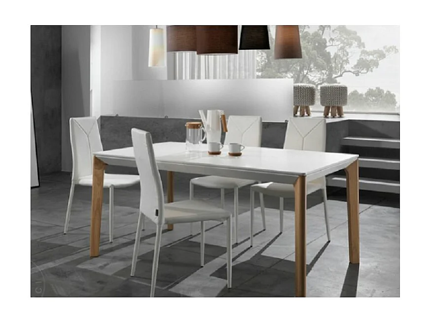 Table rectangle extensible bois massif et bois MDF blanc Mia L 160-240cm