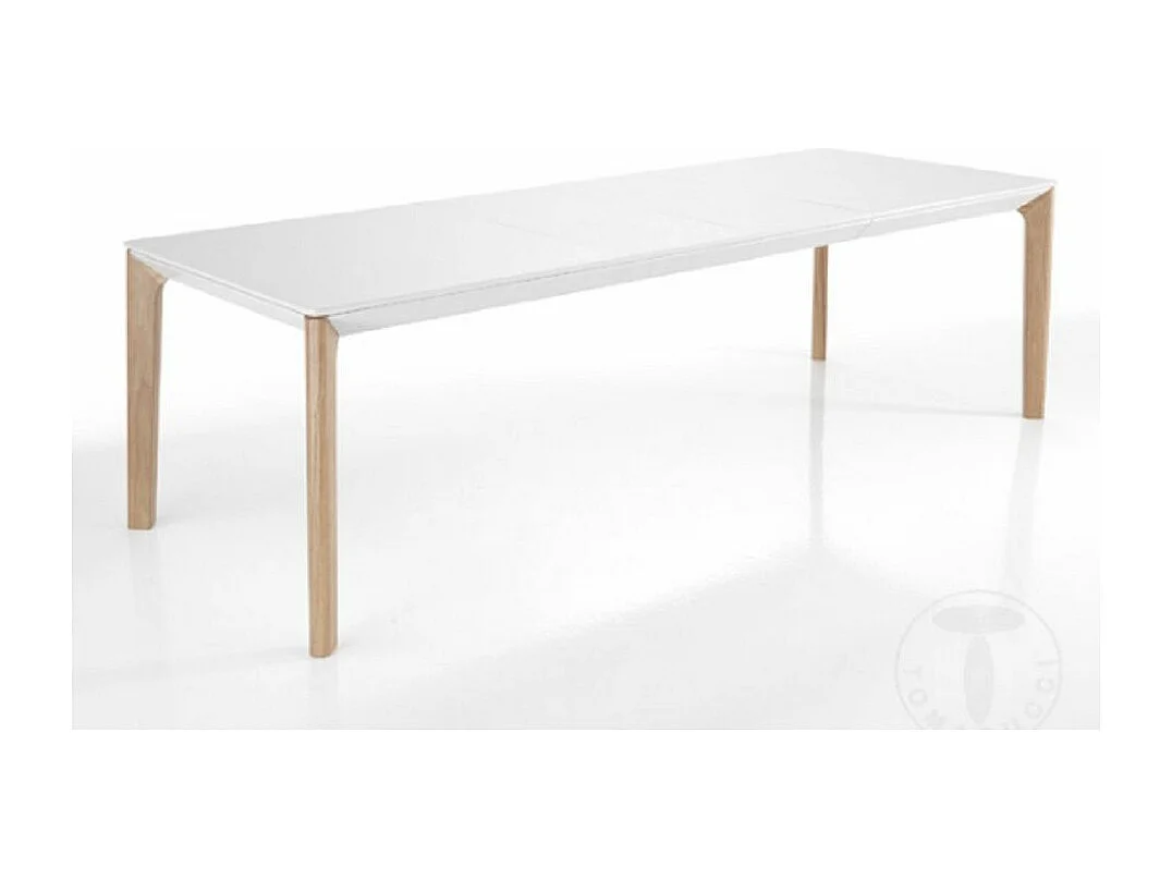 Table rectangle extensible bois massif et bois MDF blanc Mia L 160-240cm