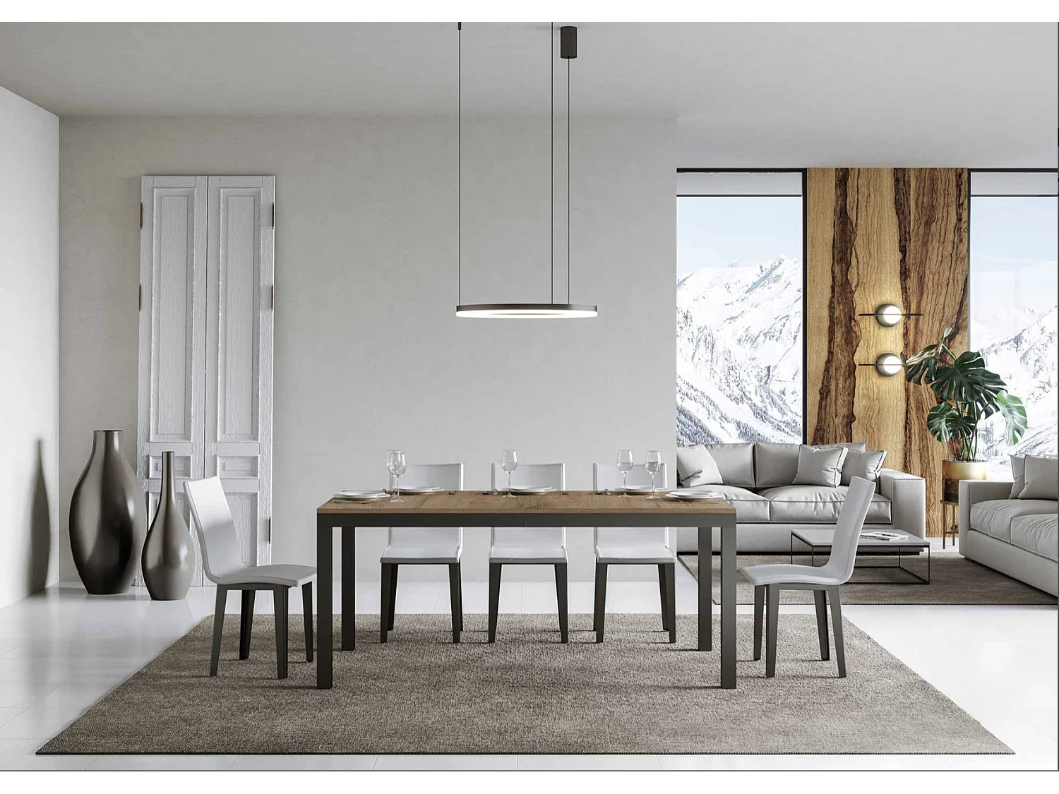 Mesa de comedor extensible Karry evolución-Color Natural-Soporte 4 pies-Ancho extensible