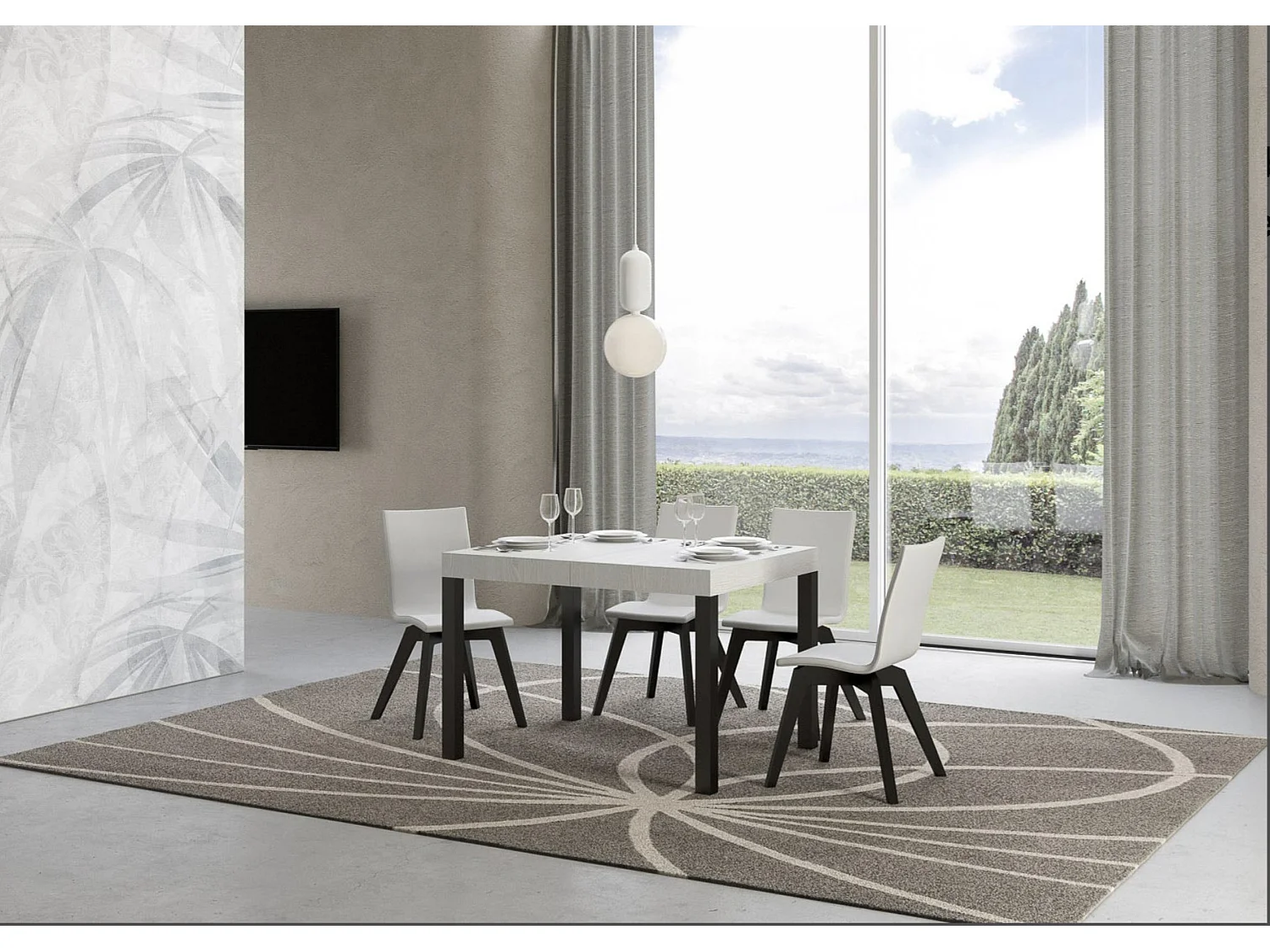 Table à manger extensible Karry-Couleur Blanc-Sur roulettes-120 à 204cm