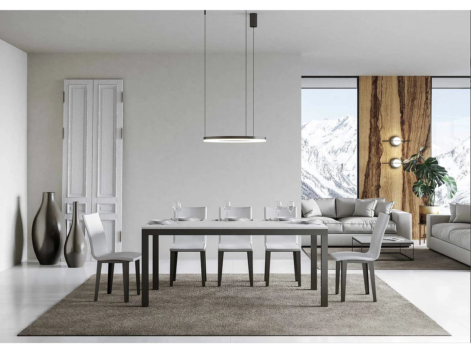 Karry evolution uitschuifbare eettafel-Kleur Wit-Steun 4 voet-Uitschuifbare breedte