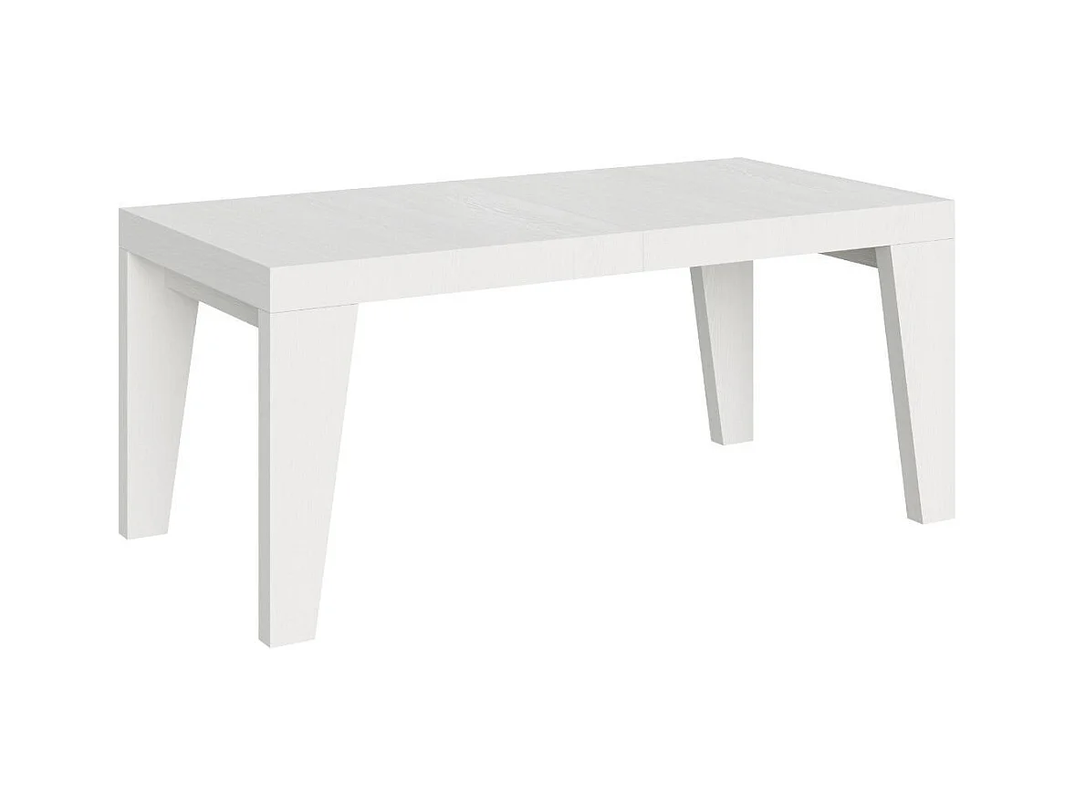 Table à manger extensible bois Naxo-Couleur Blanc-Sur roulettes-5 rallonges fines-160 à 420cm