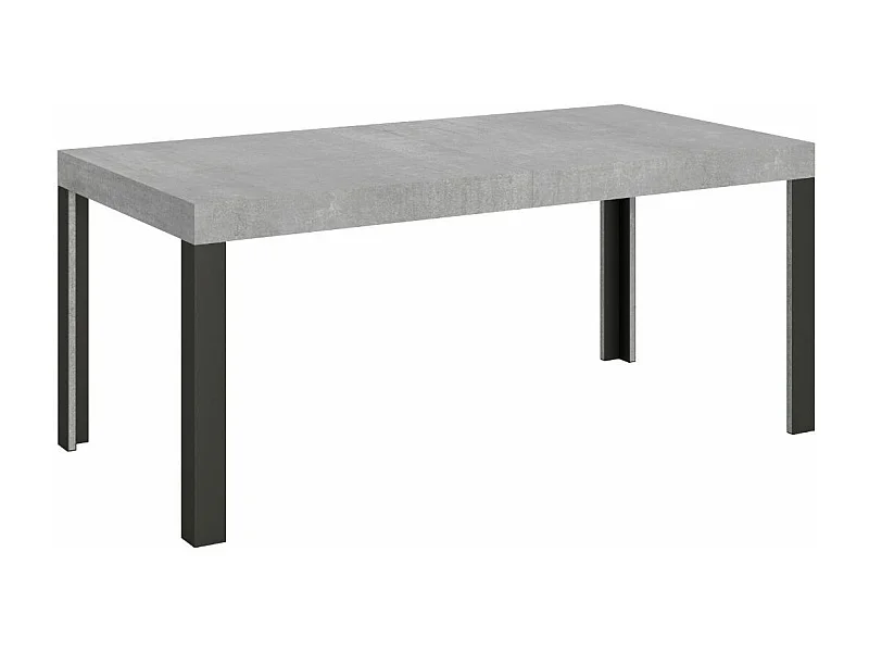 Mesa extensible de madera con 4 patas de madera y acero antracita Liva-Color Gris cemento-Soporte 4 pies-Ancho extensible