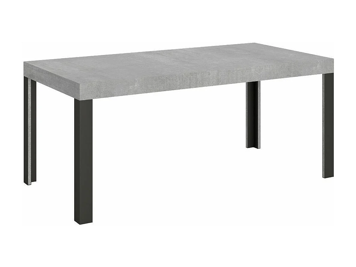 Table extensible bois pieds bois et acier anthracite Liva-Couleur Gris ciment-4 pieds-160 à 264cm