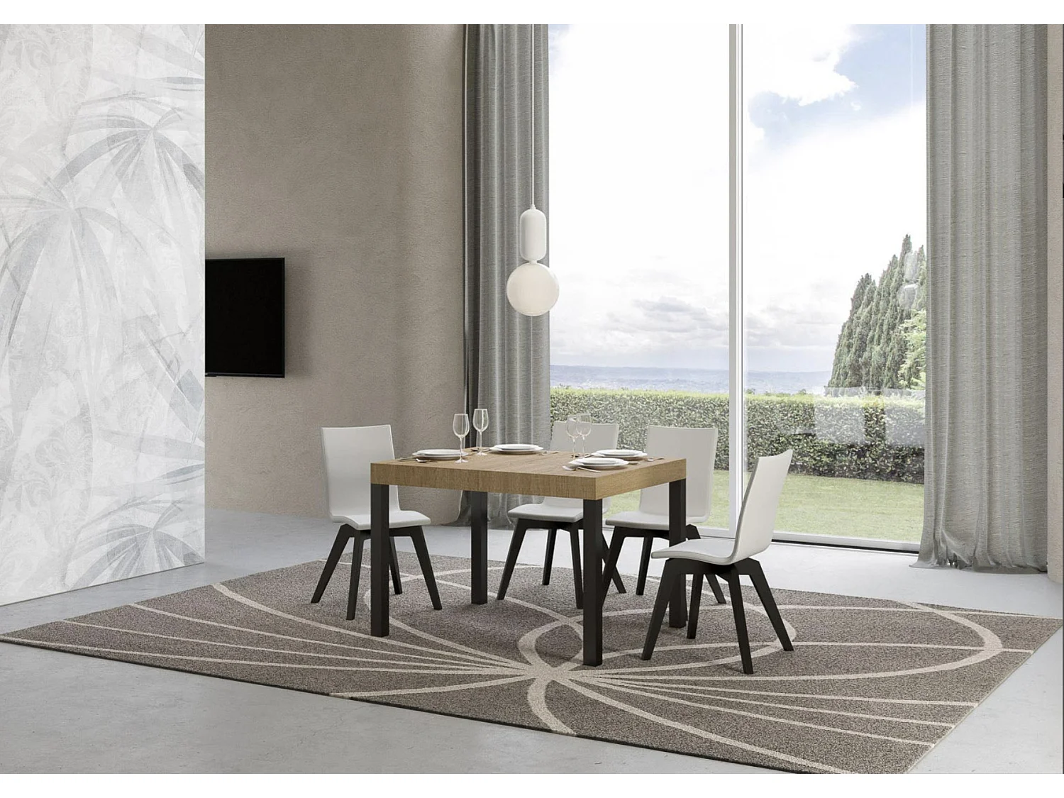 Table à manger extensible Karry-Couleur Naturel-4 pieds-120 à 204cm