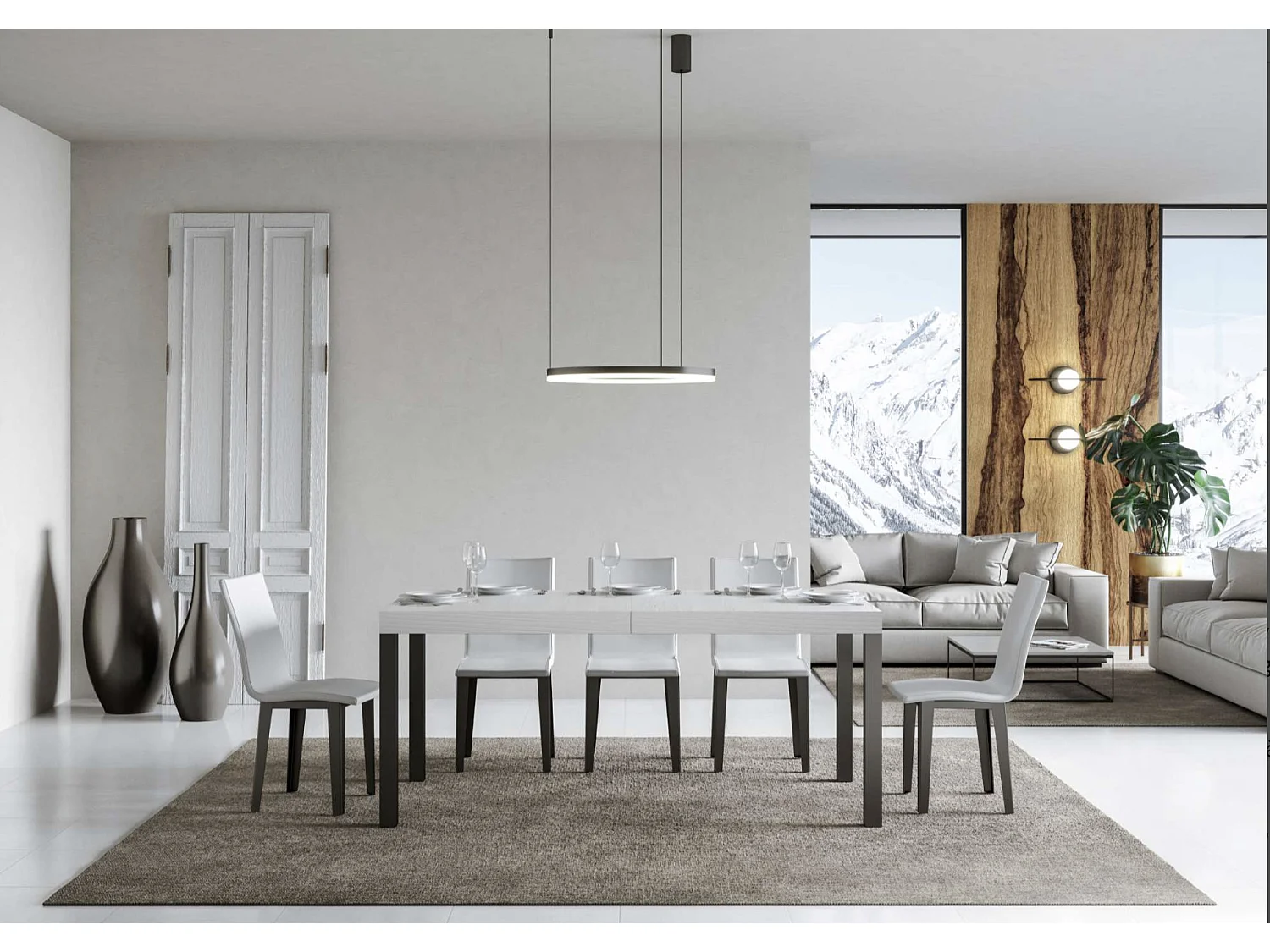 Table à manger extensible Karry-Couleur Blanc-Sur roulettes-180 à 284cm