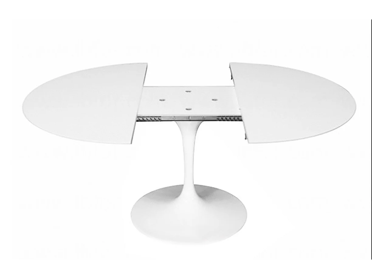 Table tulipe ovale extensible-Plateau Blanc mat-Largeur 170/230 cm-Piètement Blanc brillant