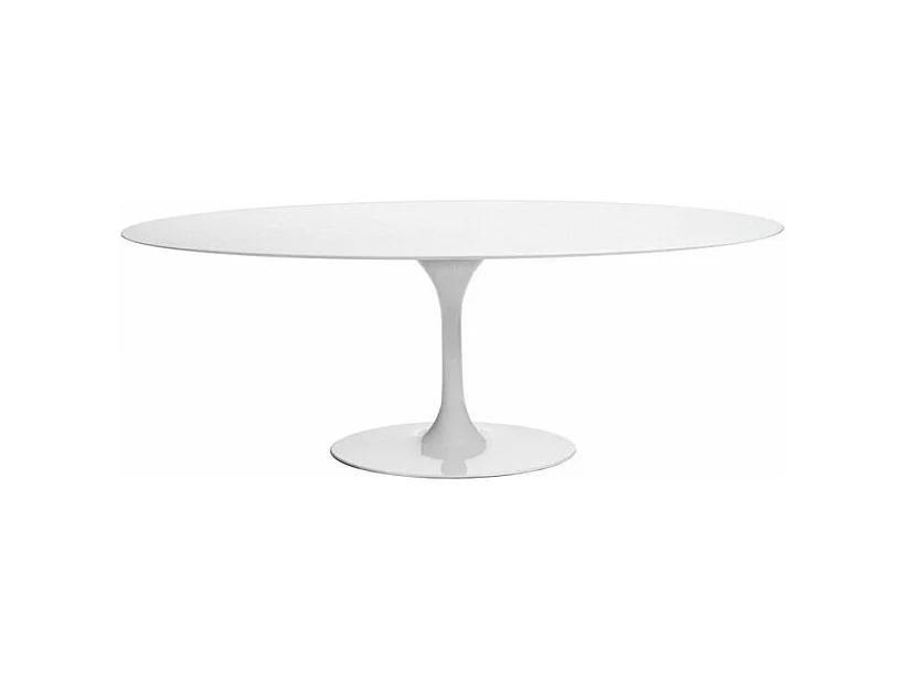Table tulipe ovale extensible-Plateau Blanc mat-Largeur 170/230 cm-Piètement Blanc brillant