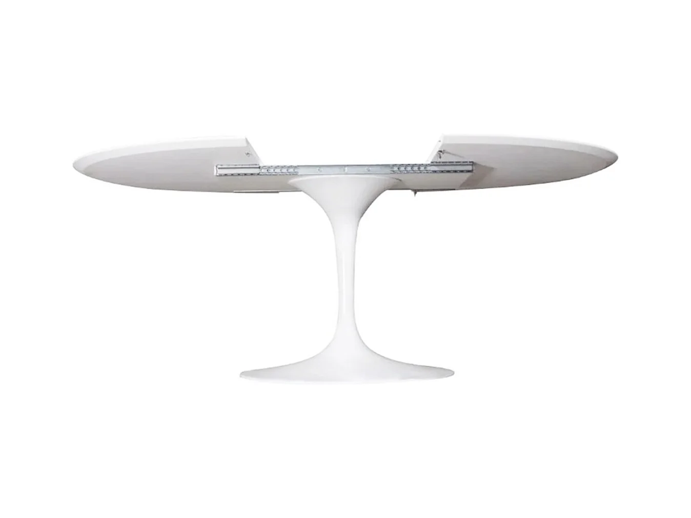 Table tulipe ovale extensible-Plateau Blanc mat-Largeur 170/230 cm-Piètement Blanc brillant