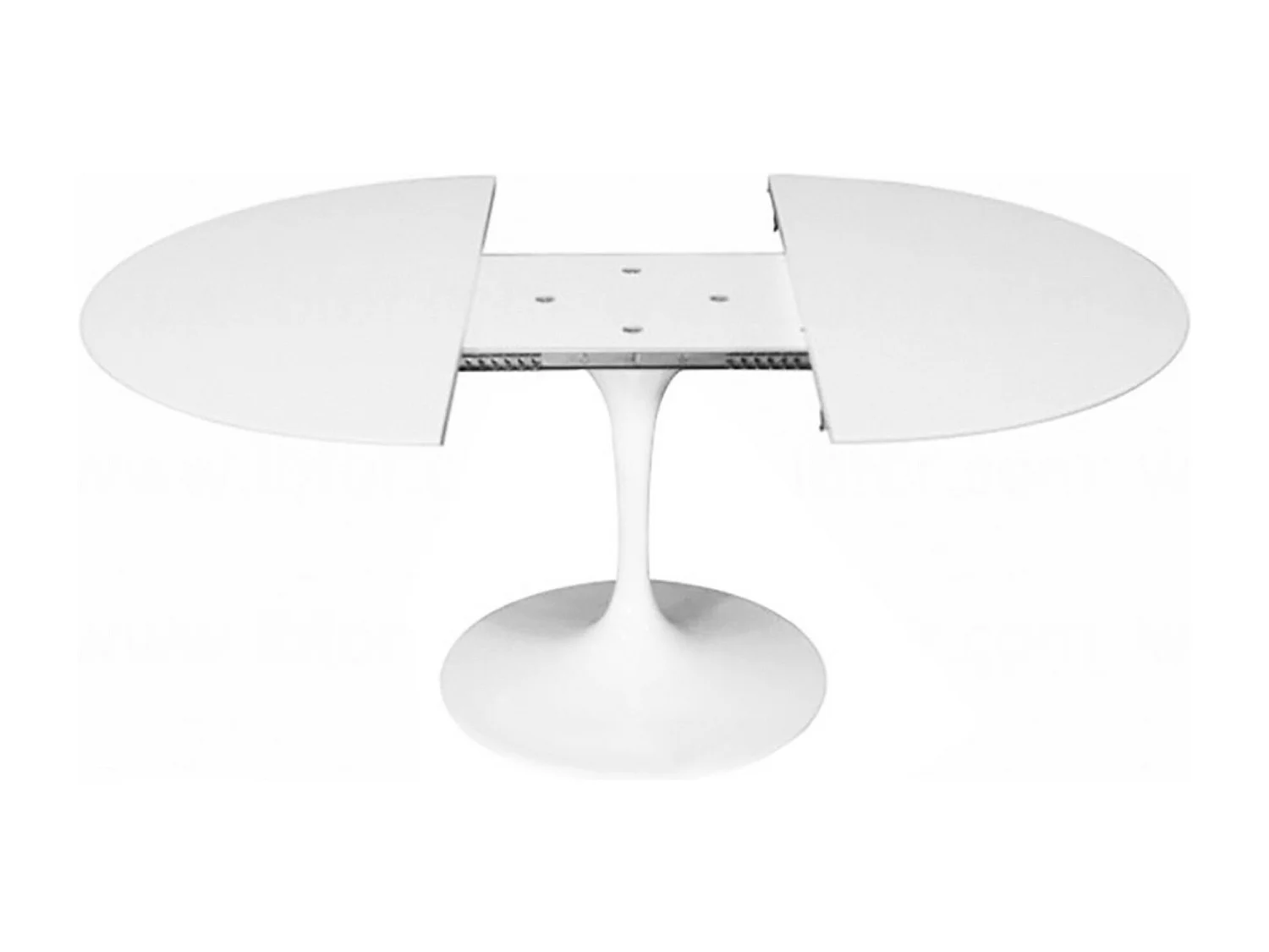 Table tulipe ronde extensible-Plateau Blanc mat-Largeur 170/230 cm-Piètement Blanc brillant