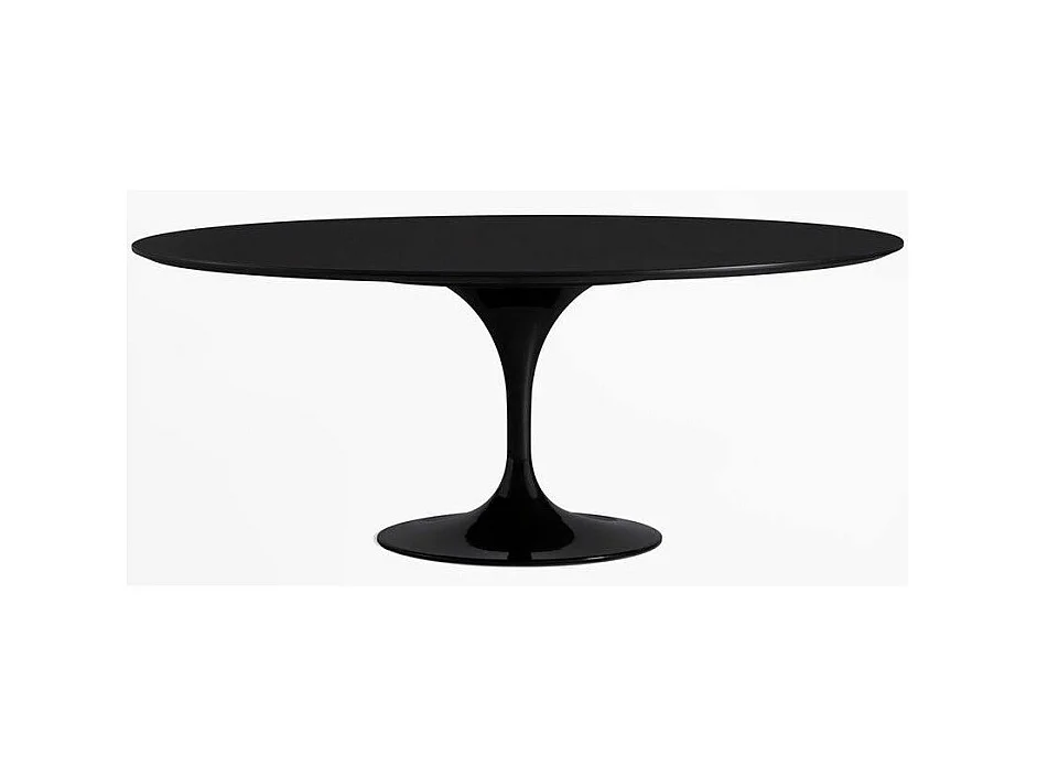 Table tulipe ovale extensible-Plateau Noir mat-Largeur 170/230 cm-Piètement Noir brillant