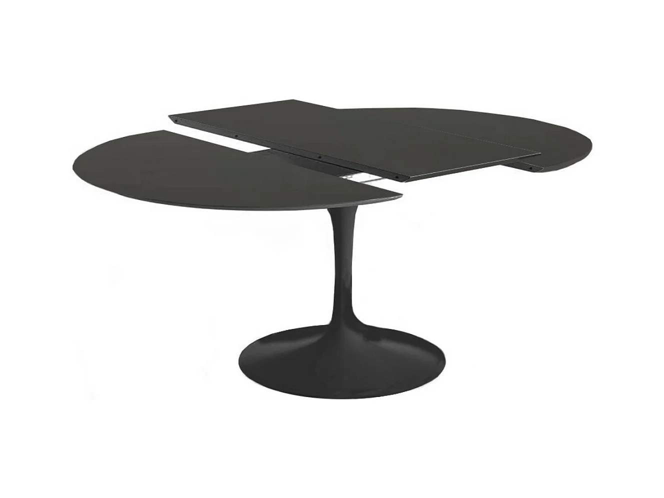 Table tulipe ovale extensible-Plateau Noir mat-Largeur 170/230 cm-Piètement Noir brillant