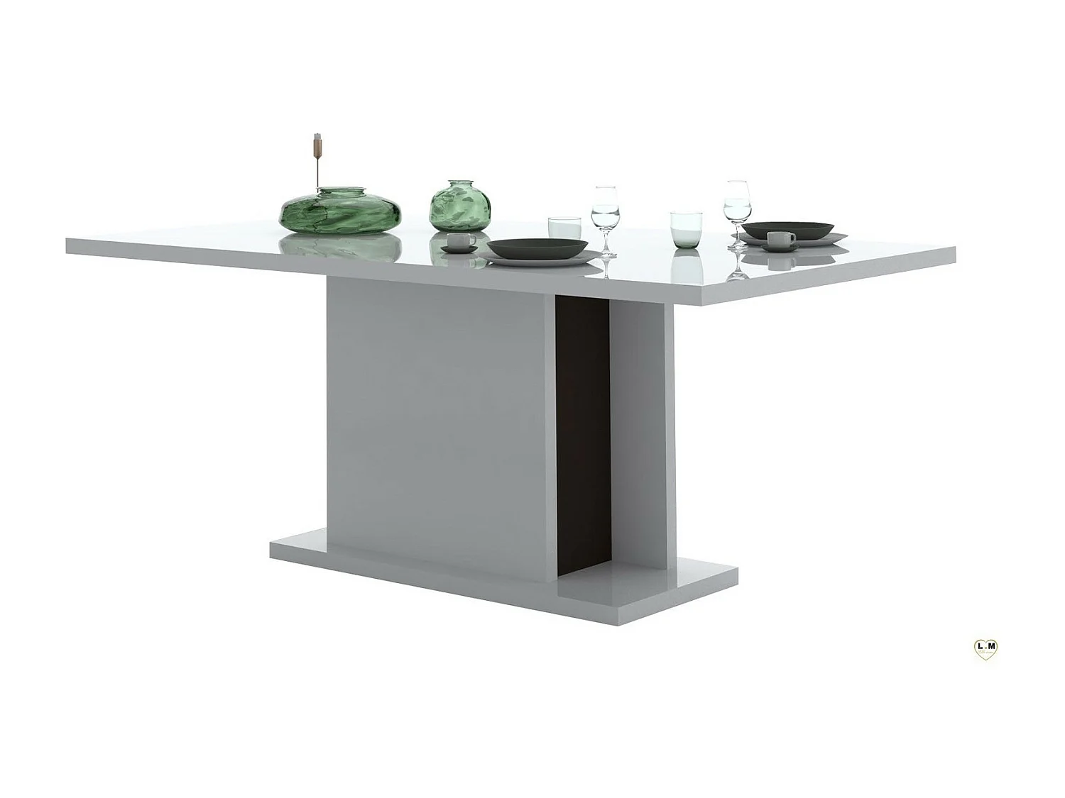 Table rectangulaire à rallonge bois laqué blanc et noir Koyd 180-225cm