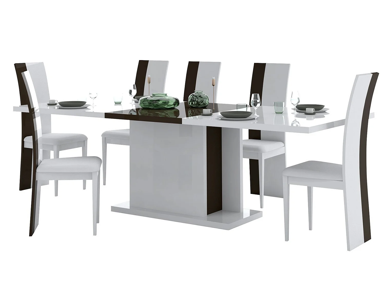 Table rectangulaire à rallonge bois laqué blanc et noir Koyd 180-225cm