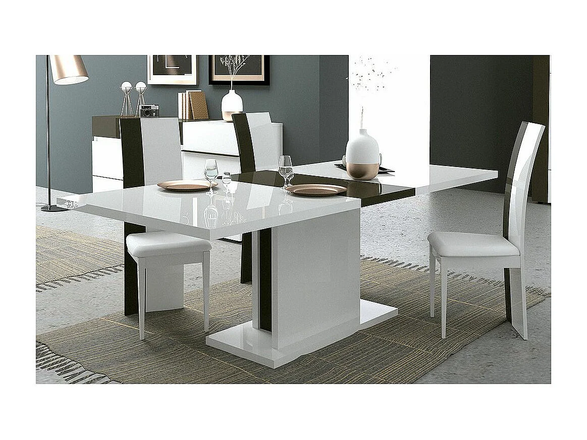 Table rectangulaire à rallonge bois laqué blanc et noir Koyd 180-225cm