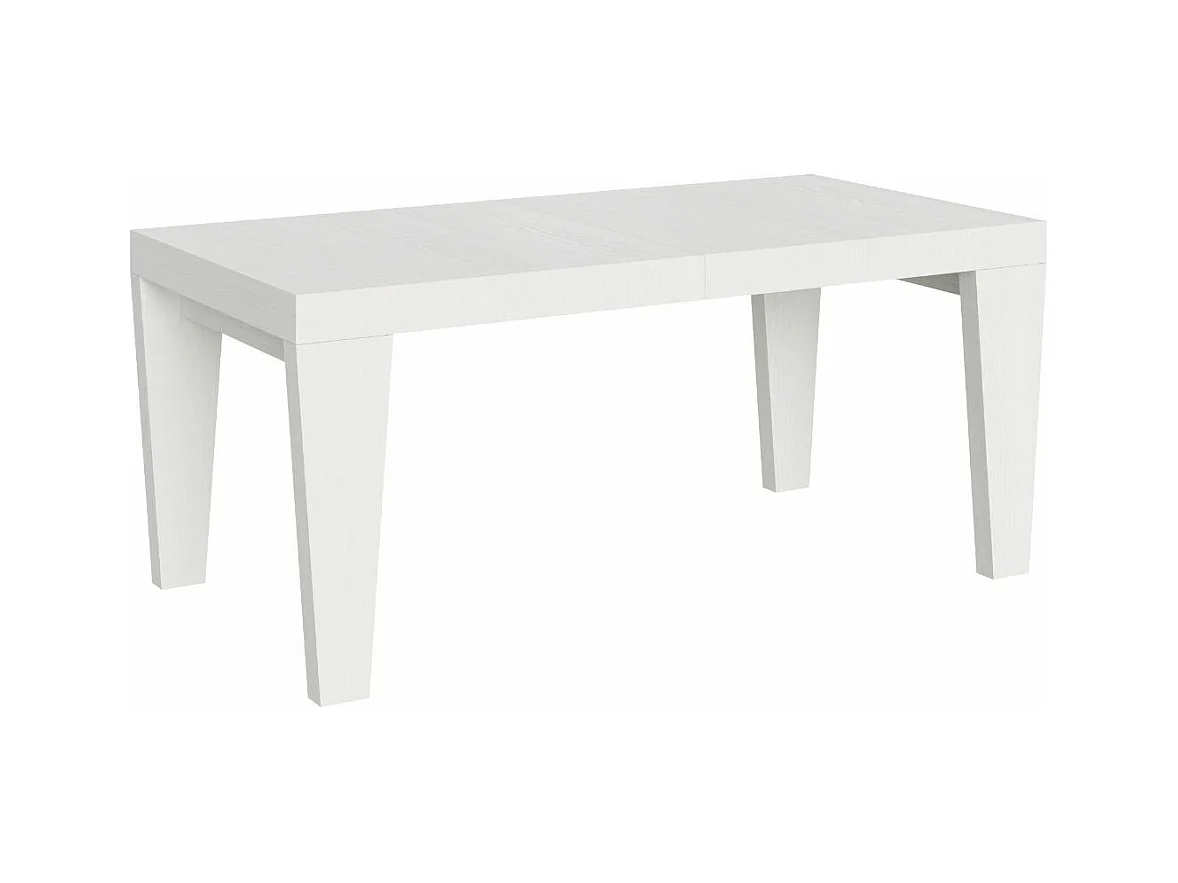 Table à manger extensible bois pieds en V Kristo-Couleur Blanc-Sur roulettes-2 rallonges fines-160 à 264cm