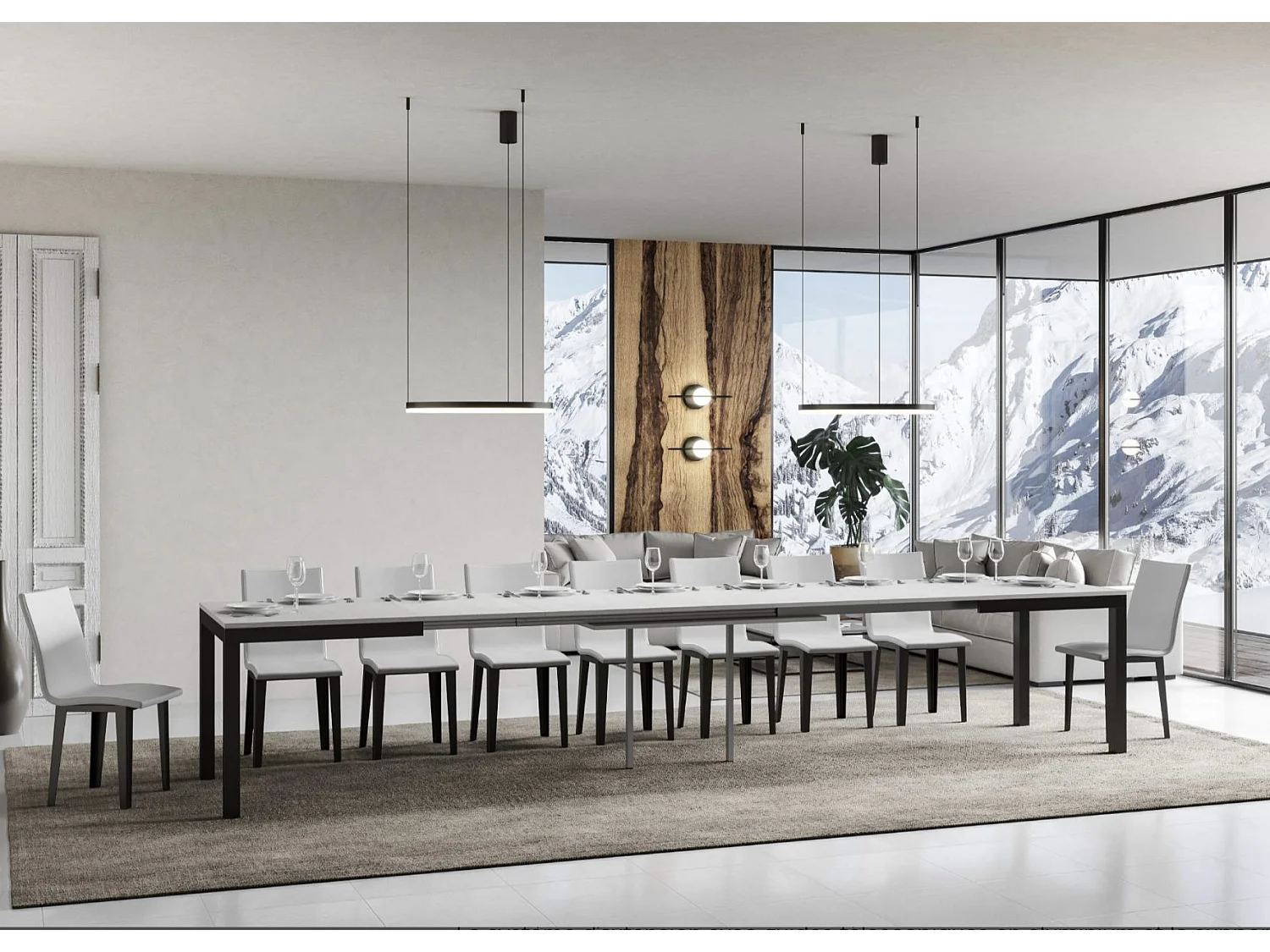 Table à manger extensible Karry evolution-Couleur Blanc-Sur roulettes-120 à 380cm