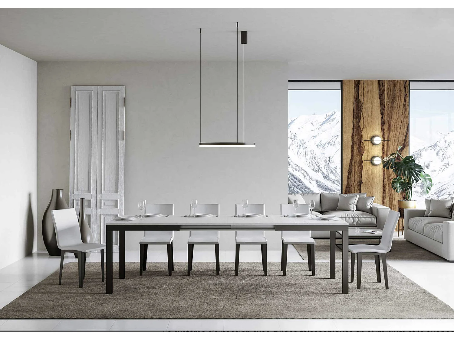 Table à manger extensible Karry evolution-Couleur Blanc-Sur roulettes-120 à 380cm