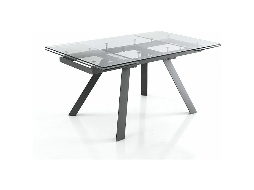 Table rectangle extensible acier gris et verre trempé Ginio L 160-240cm