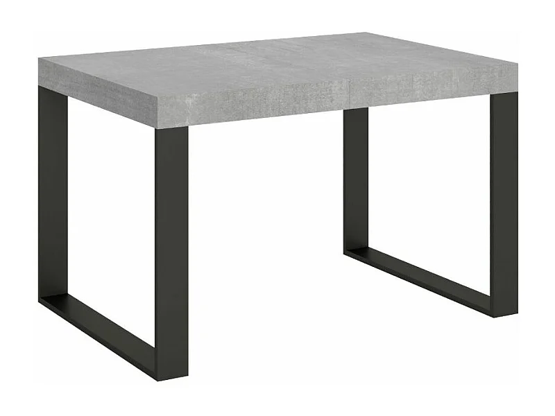 Table à manger extensible Tiroz-Couleur Gris ciment-4 pieds-2 rallonges fines-130 à 234cm