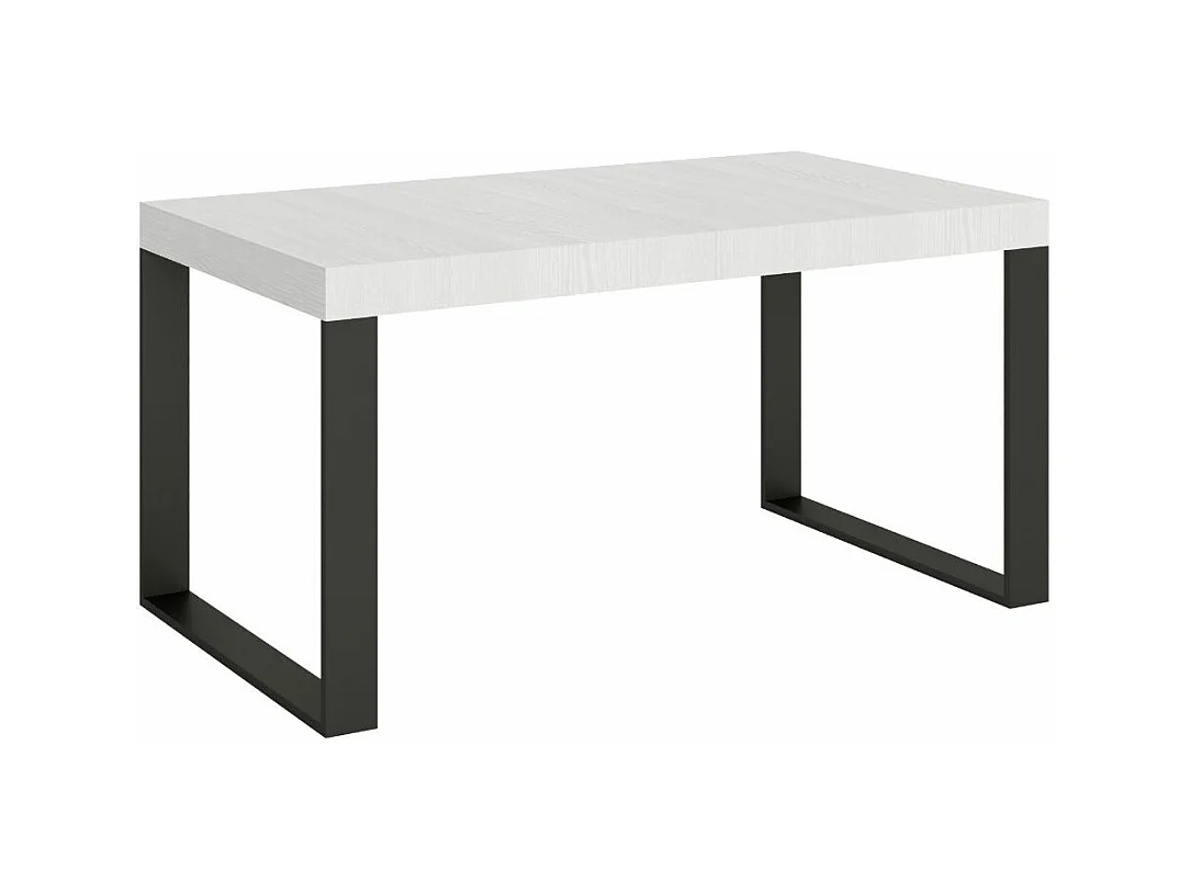 Table à manger extensible Tiroz-Couleur Blanc-4 pieds-2 rallonges fines-180 à 284cm