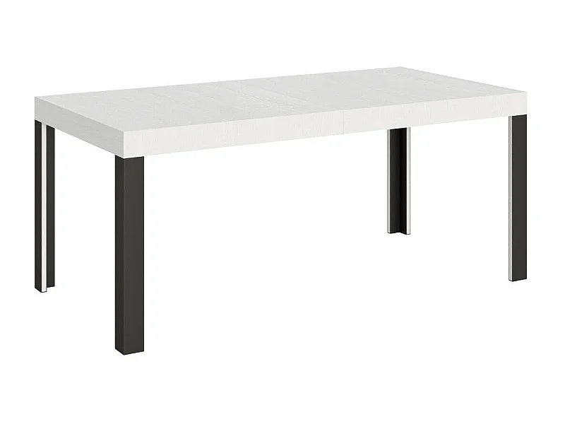 Table extensible bois pieds bois et acier anthracite Liva-Couleur Blanc-Sur roulettes-160 à 264cm